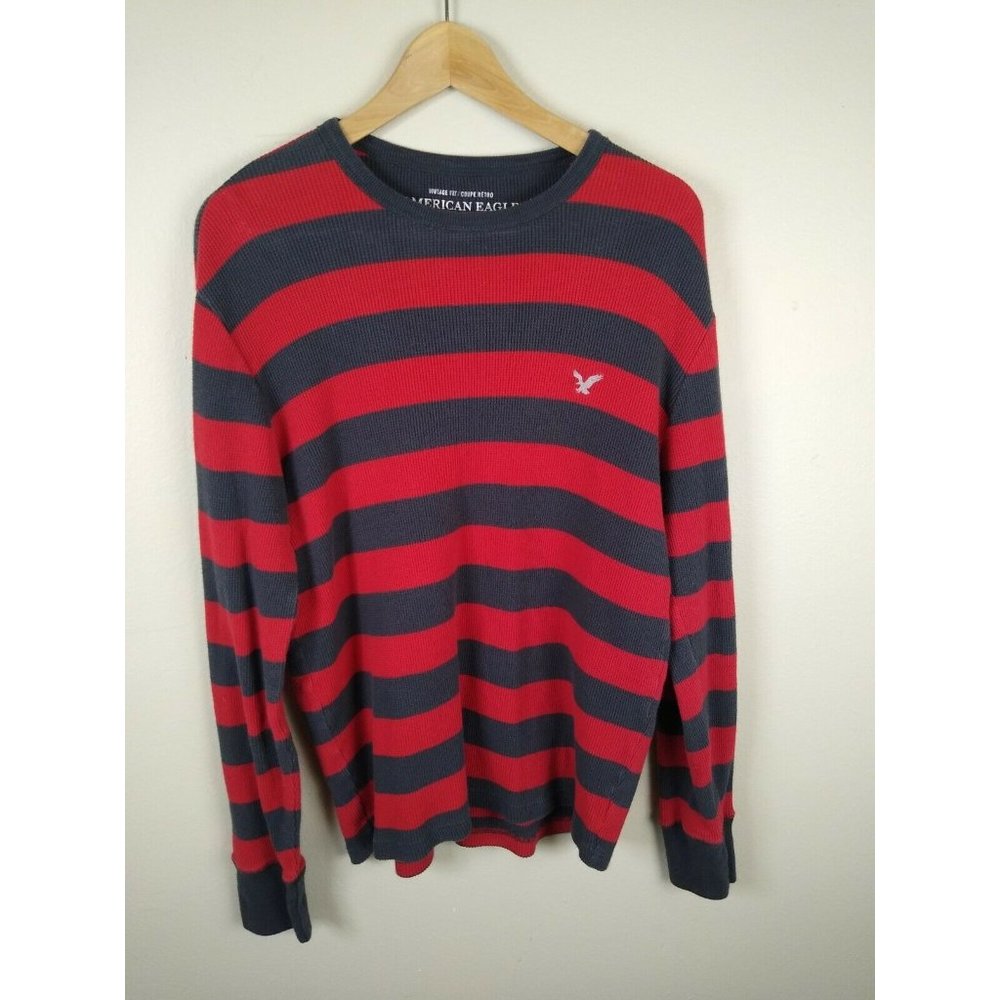 American Eagle Sweater Pullover Vintage Fit Red/Navy Striped Long Sleeve Medium